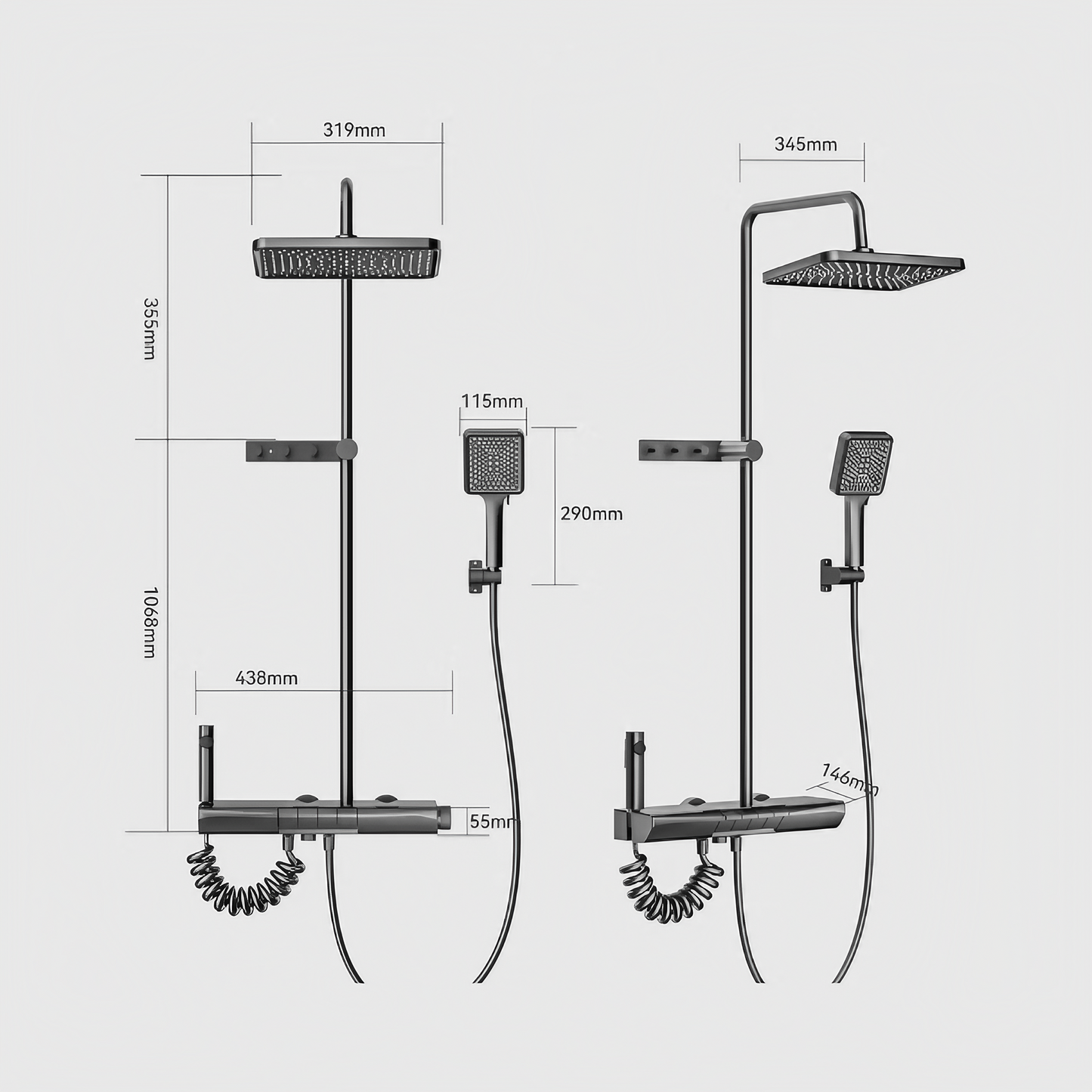 Opbouw Regendoucheset - Siena - Gun Grey - Digitaal Display