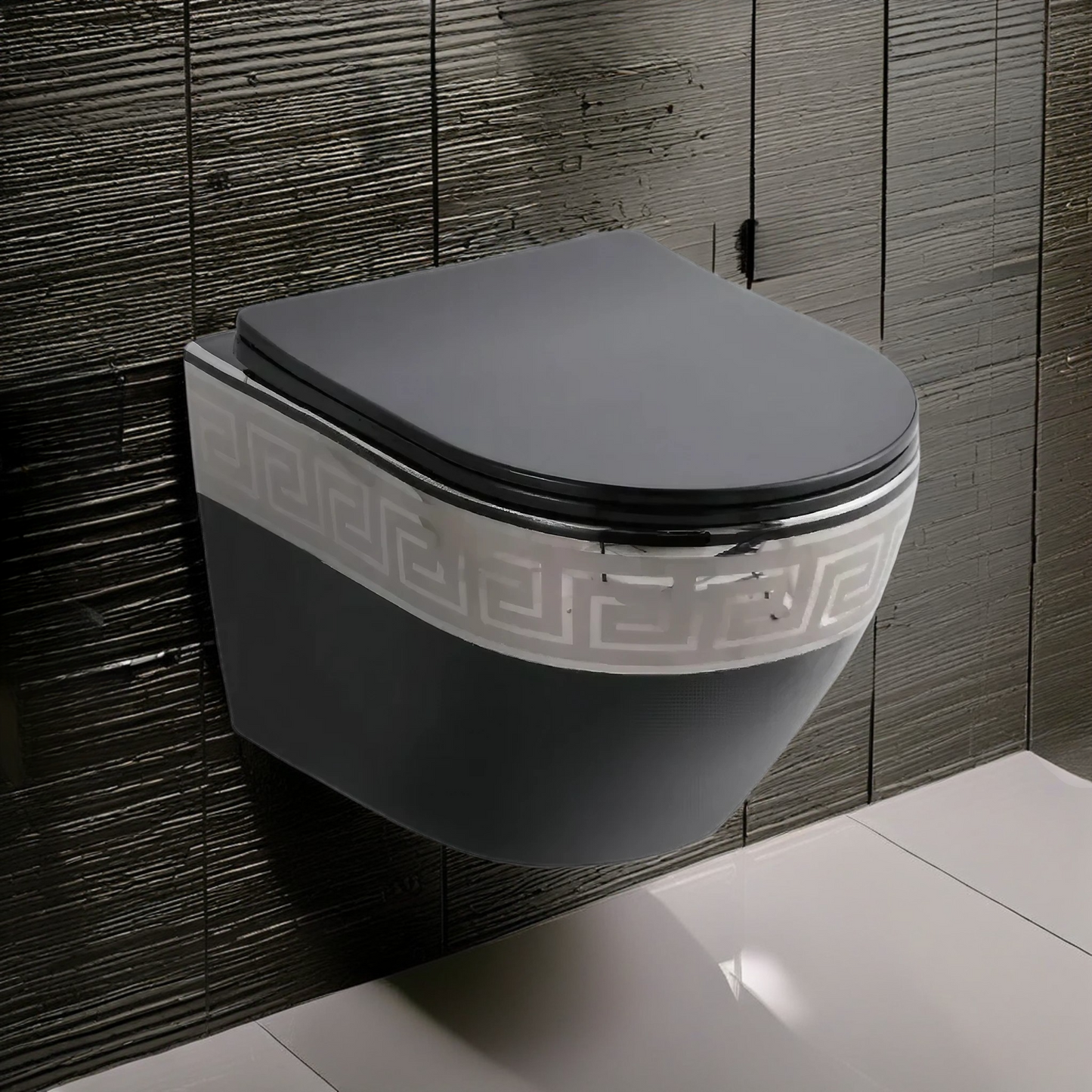 Opbouw Hangend Toilet - Monaco - Zwart (Silver Rim Pattern) - 480x370x370mm