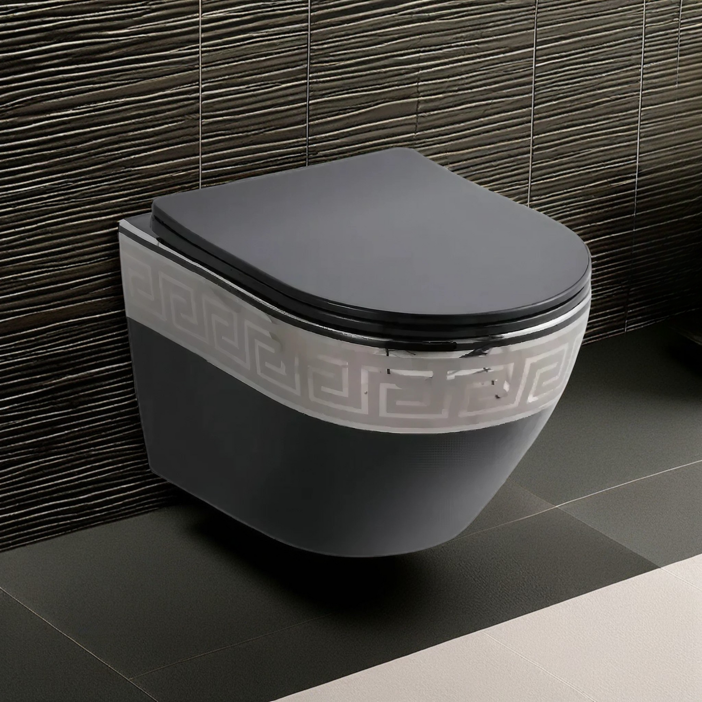 Opbouw Hangend Toilet - Monaco - Zwart (Silver Rim Pattern) - 480x370x370mm