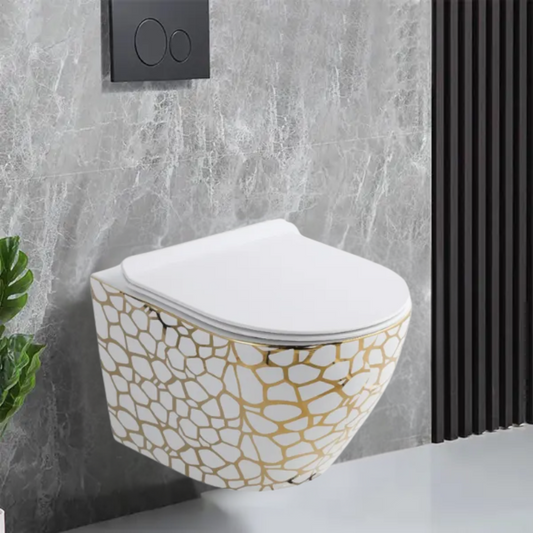 Opbouw Hangend Toilet - Monaco - Gouden Geometrisch Patroon - 480x370x370mm