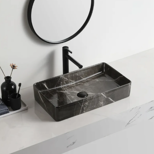 Opzet Waskom - Porselein - Isabella - Zwart Marmer - 610x350x110mm