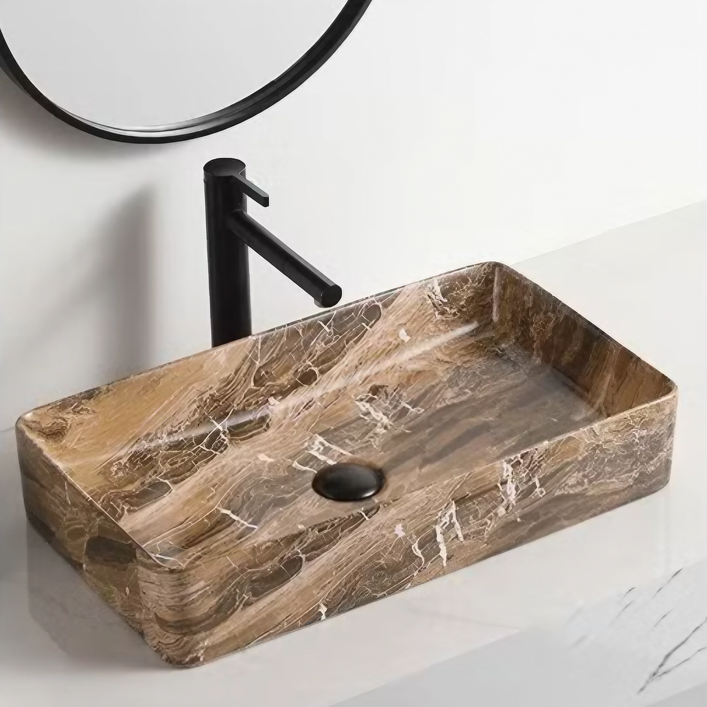 Opzet Waskom - Isabella - Bruin Marmer - 610x350x110mm