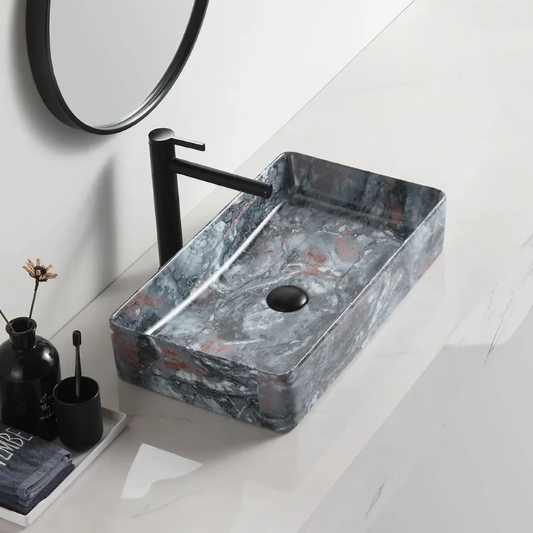 Opzet Waskom - Isabella - Blauwgrijs Marmer - 610x350x110mm