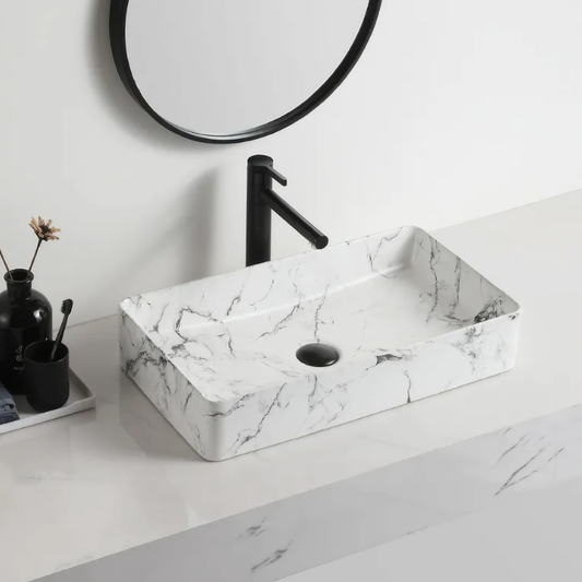 Opzet Waskom - Isabella - Wit Zwart Marmer - 610x350x110mm