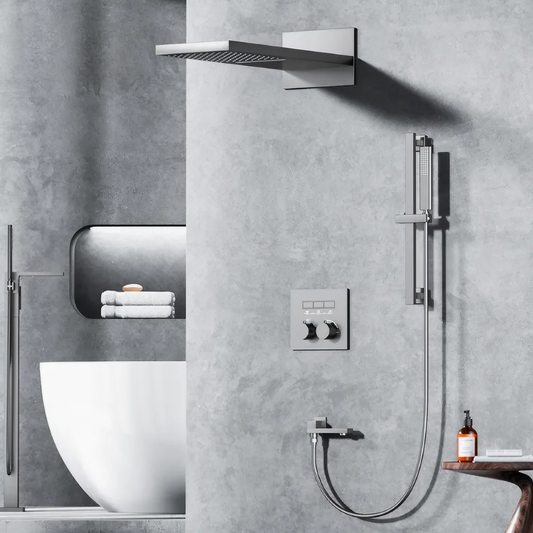 Thermostatisch Inbouw Regendoucheset - Milan - Gun Grey - Waterval