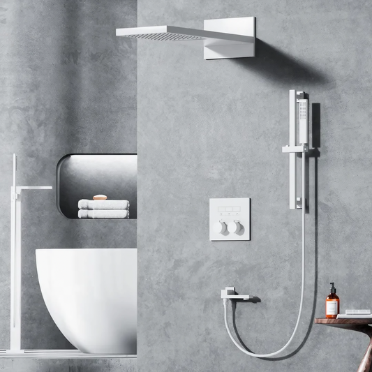 Thermostatisch Inbouw Regendoucheset - Milan - Mat Wit - Waterval