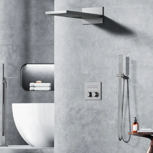 Thermostatisch Inbouw Regendoucheset - Marbella - Gun Grey - Waterval