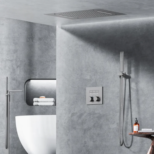 Thermostatisch Inbouw Regendoucheset - Monaco - Gun Grey - Watervalfuncties