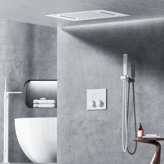 Thermostatisch Inbouw Regendoucheset - Monaco - Mat Wit - Watervalfunctie