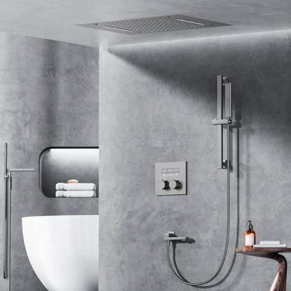 Thermostatisch Inbouw Regendoucheset - Portofino - Gun Grey - Met Watervalfunctie