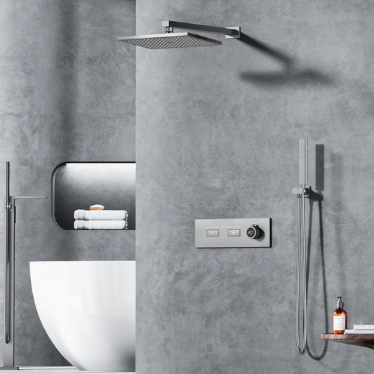 Thermostatisch Inbouw Regendoucheset - Lorenzo - Gun Grey - Digitaal Display