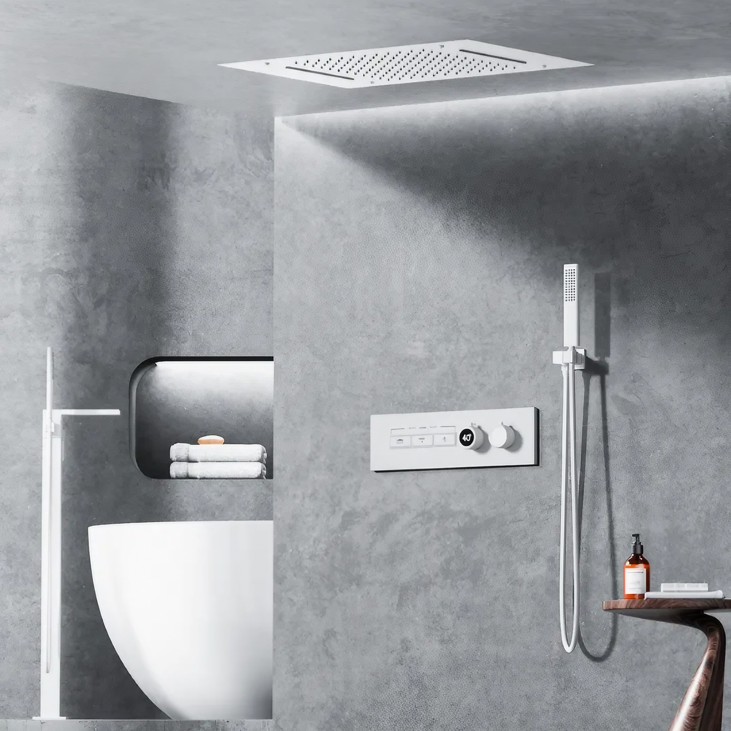 Thermostatisch Inbouw Regendoucheset - Giulia - Mat Wit - Met Digitaal Display