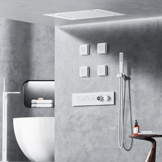 Thermostatisch Inbouw Regendoucheset - Valencia - Mat Wit - Massagejets - Digitaal Display
