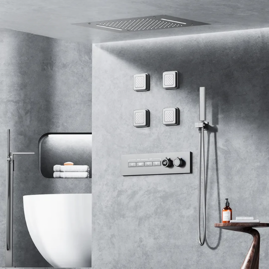 Thermostatisch Inbouw Regendoucheset - Valencia - Gun Grey - Massagejets - Digitaal Display