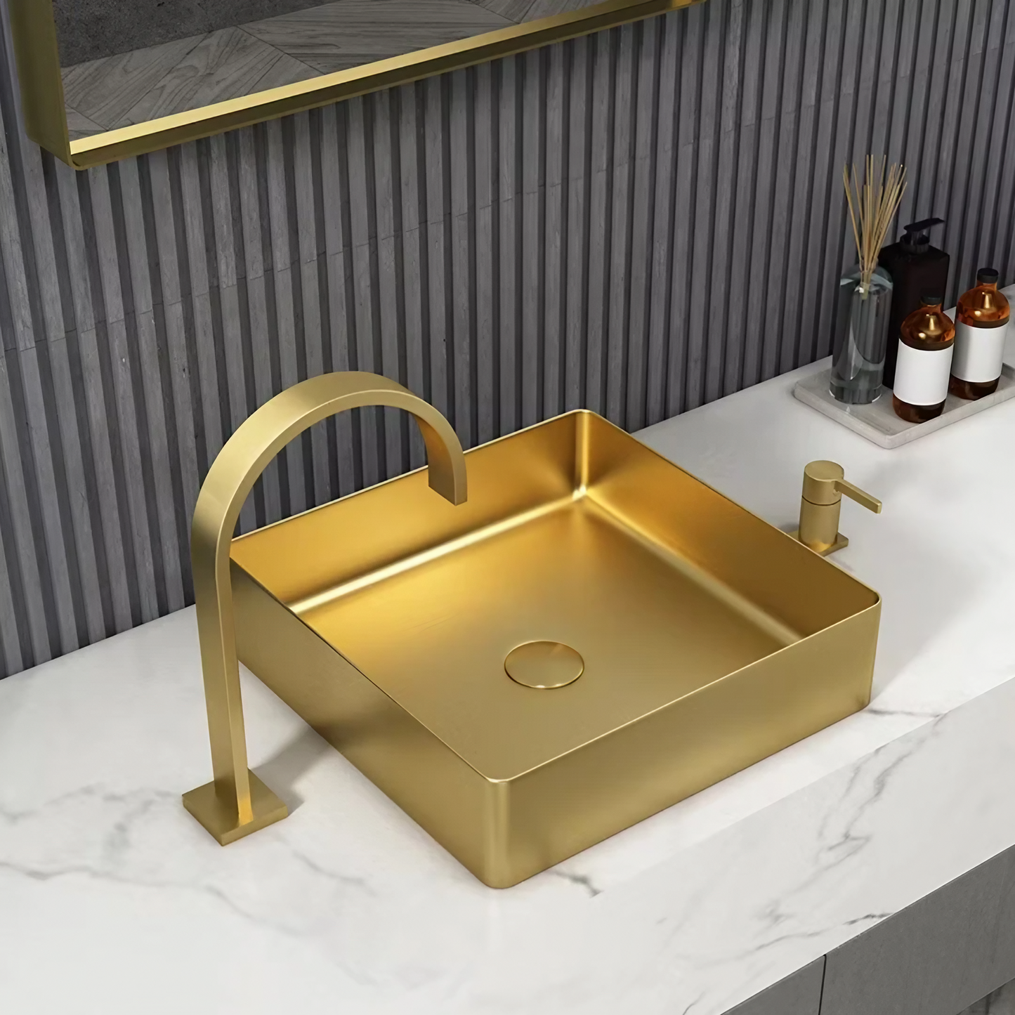 Opzet Waskom - Dante - Goud - RVS - 380x380x110mm (Vierkant)