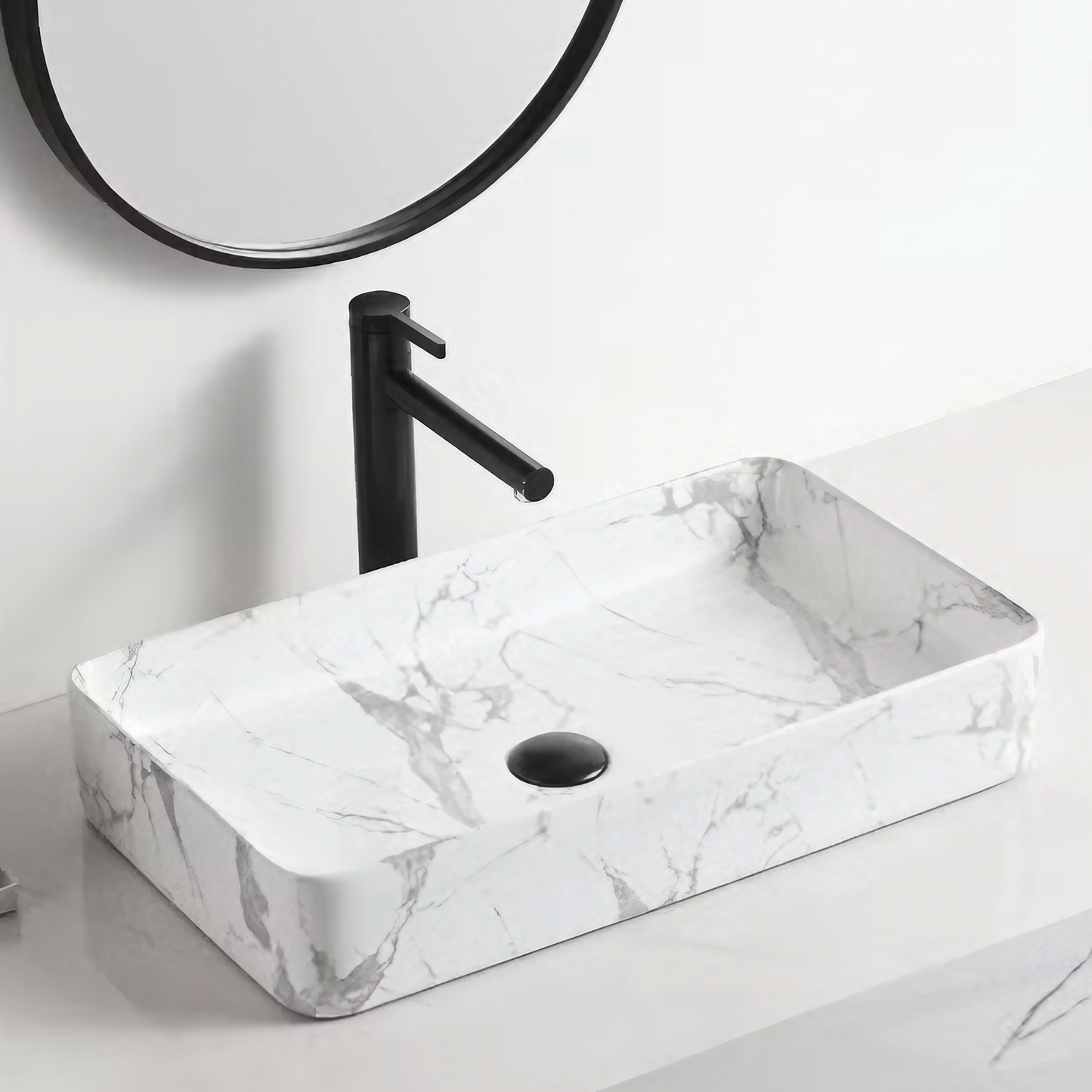 Opzet Waskom - Porselein - Isabella - Wit Marmer - 610x350x110mm