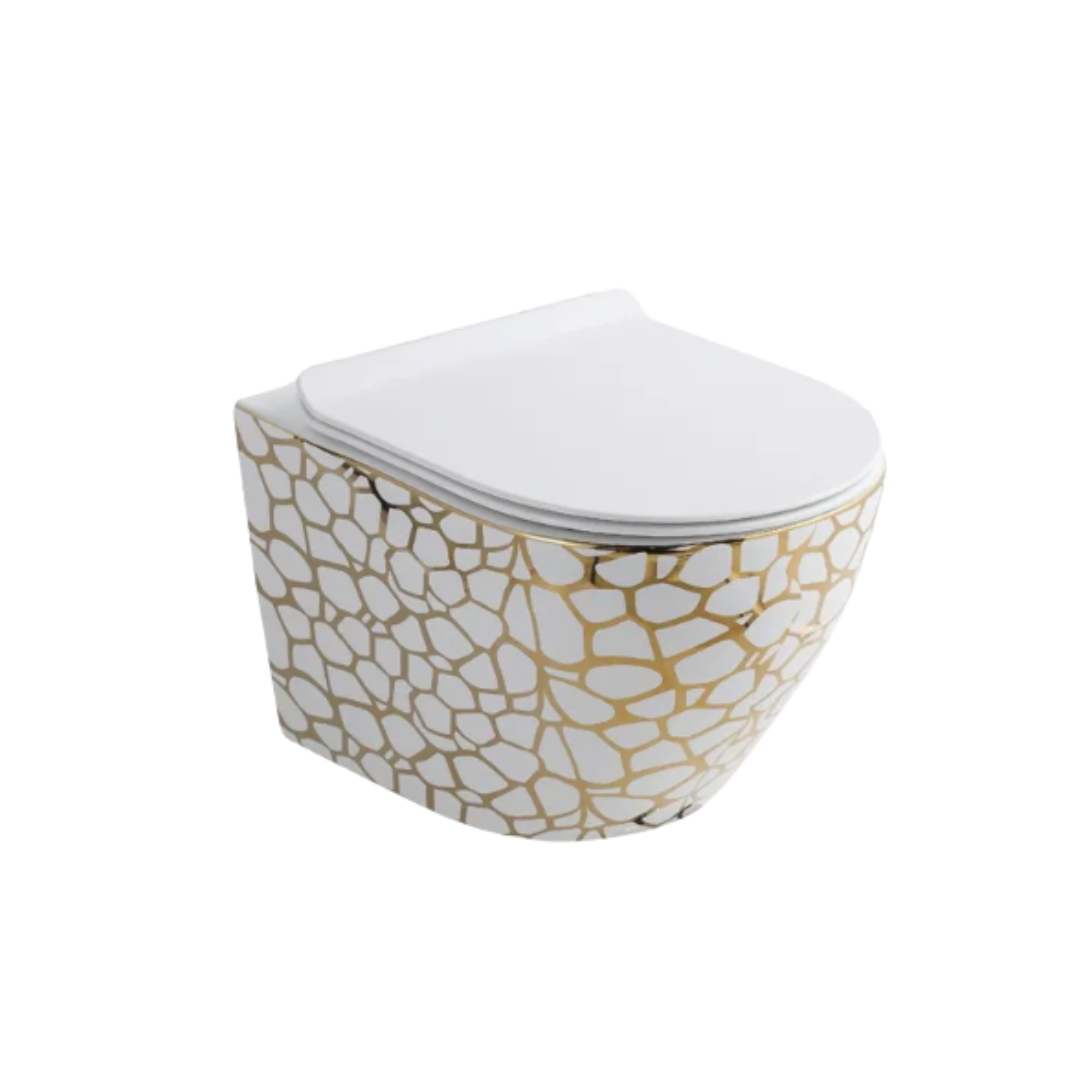 Opbouw Hangend Toilet - Monaco - Gouden Geometrisch Patroon - 480x370x370mm