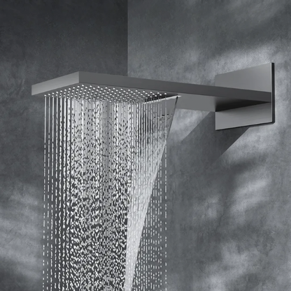 Thermostatisch Inbouw Regendoucheset - Isabella - Gun Grey - Met Digitaal Display - Waterval