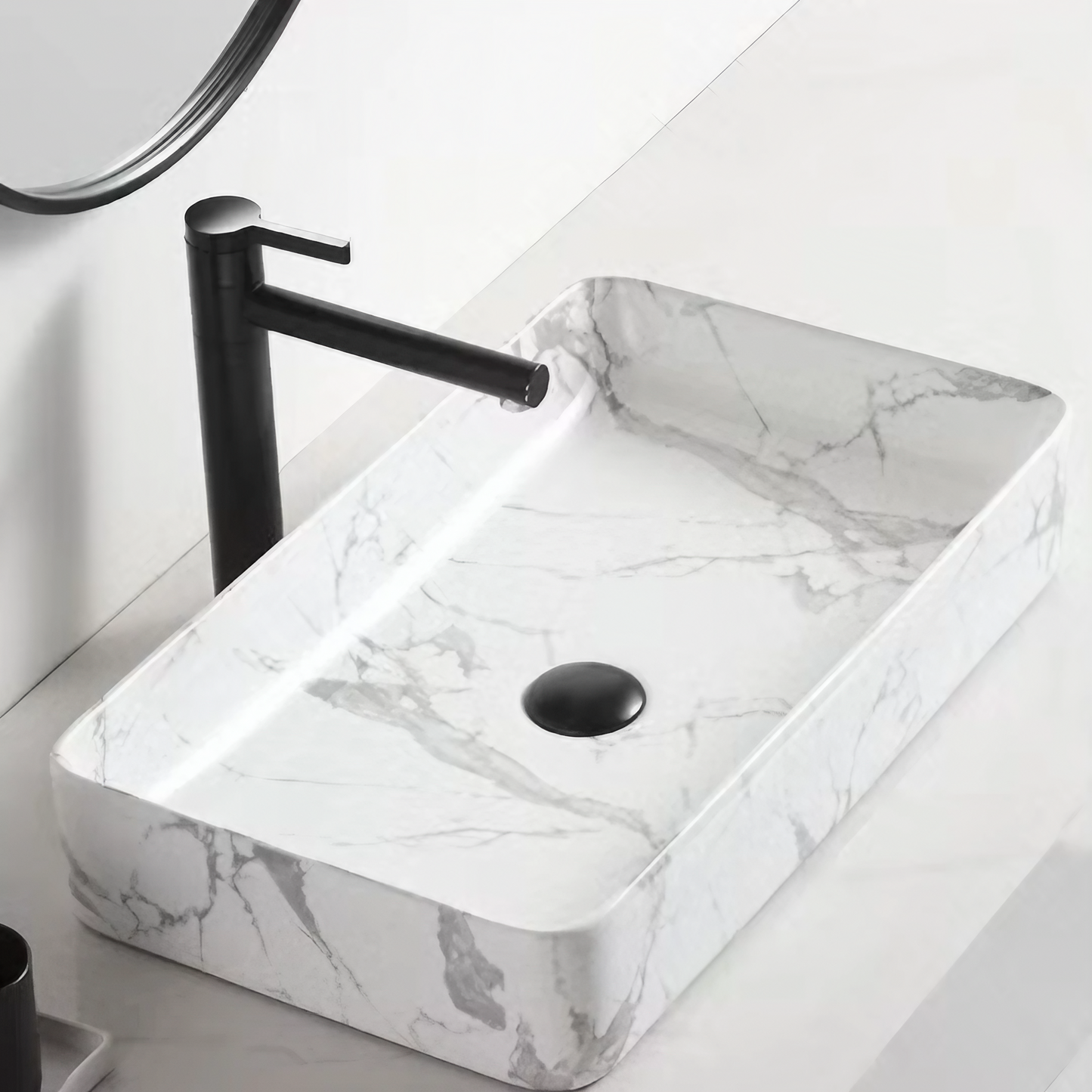 Opzet Waskom - Porselein - Isabella - Wit Marmer - 610x350x110mm