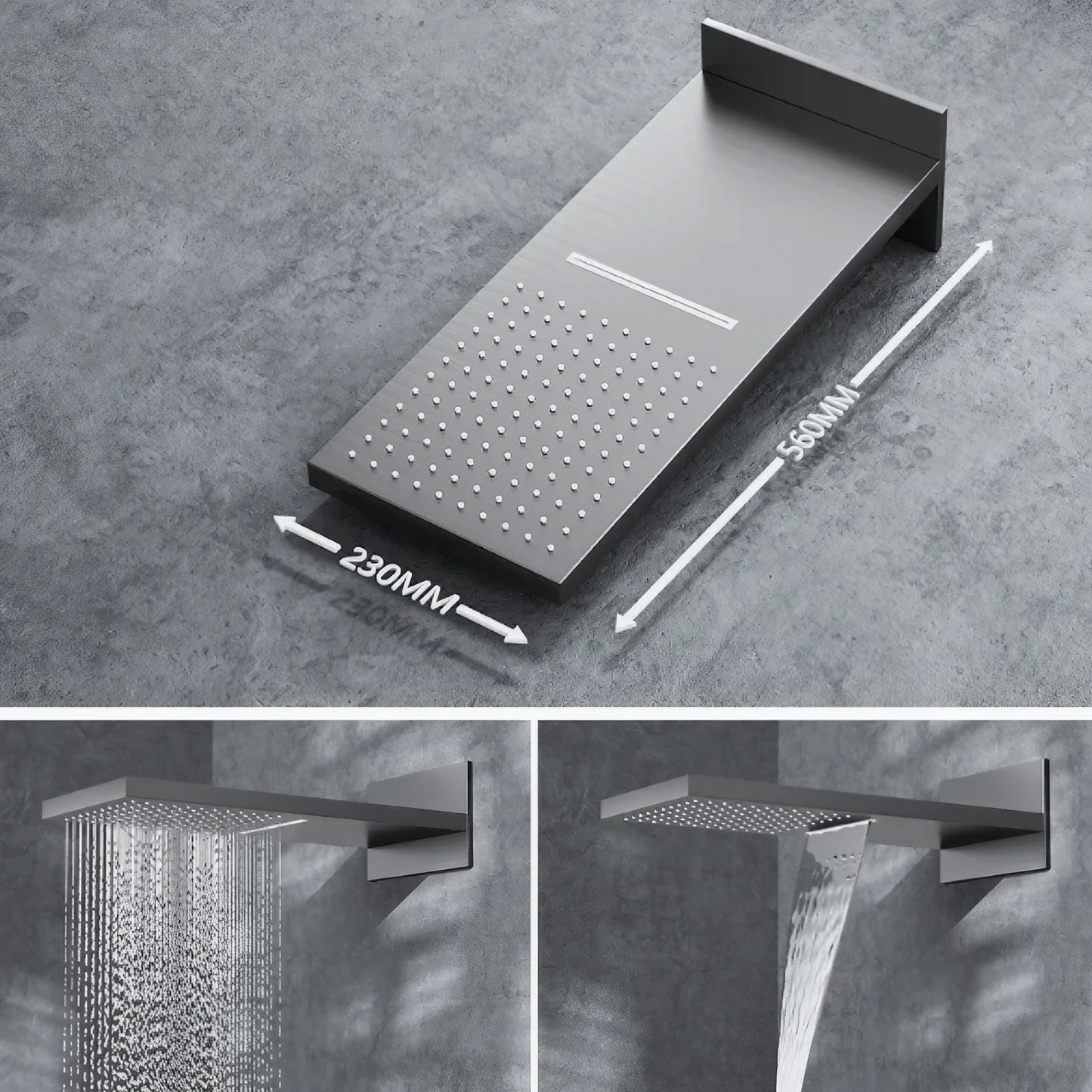 Thermostatisch Inbouw Regendoucheset - Isabella - Gun Grey - Met Digitaal Display - Waterval