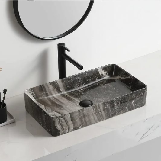 Opzet Waskom - Isabella - Grijs Zwart Marmer - 610x350x110mm