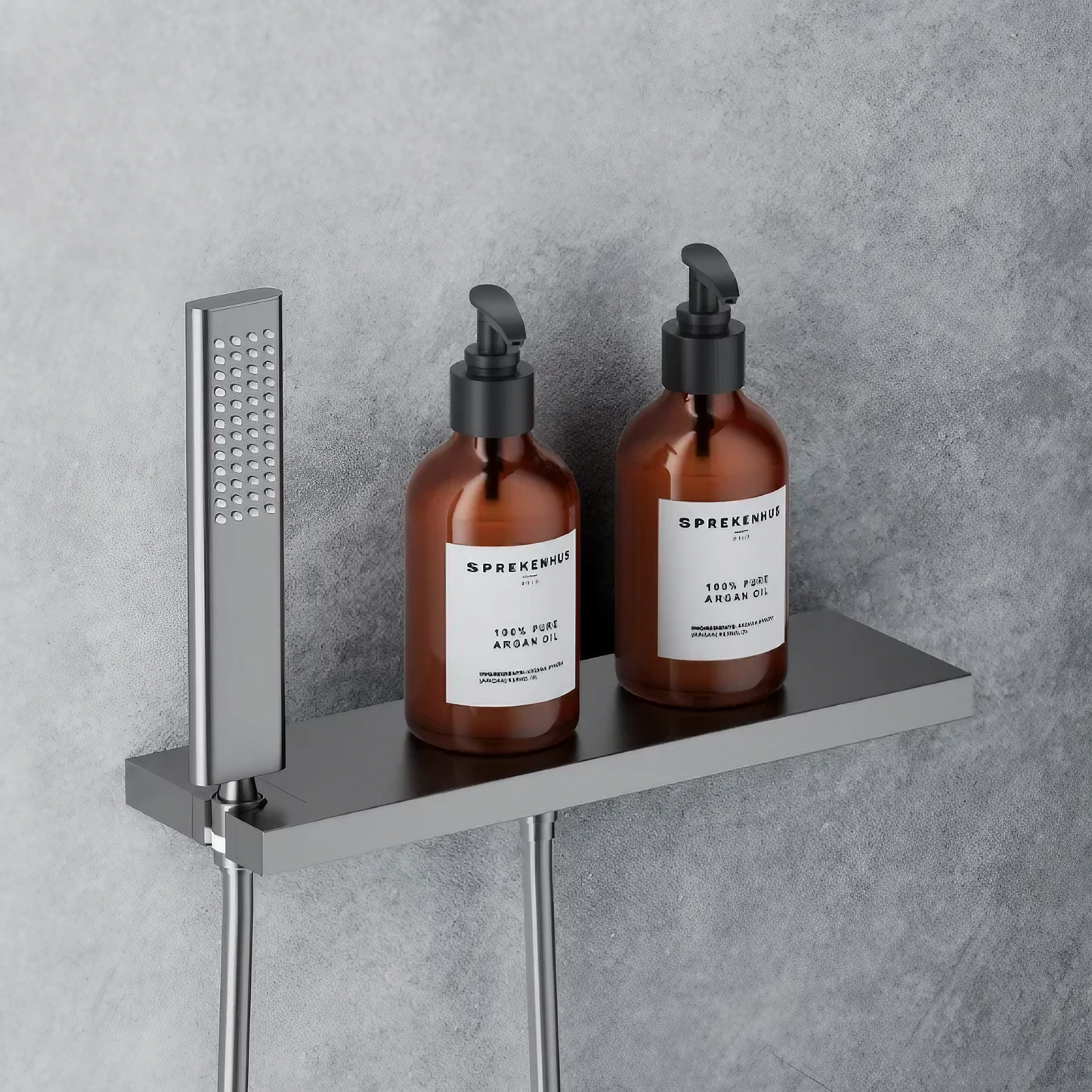 Thermostatisch Inbouw Regendoucheset - Napoli - Gun Grey - Digitaal Display - Met Storage Table