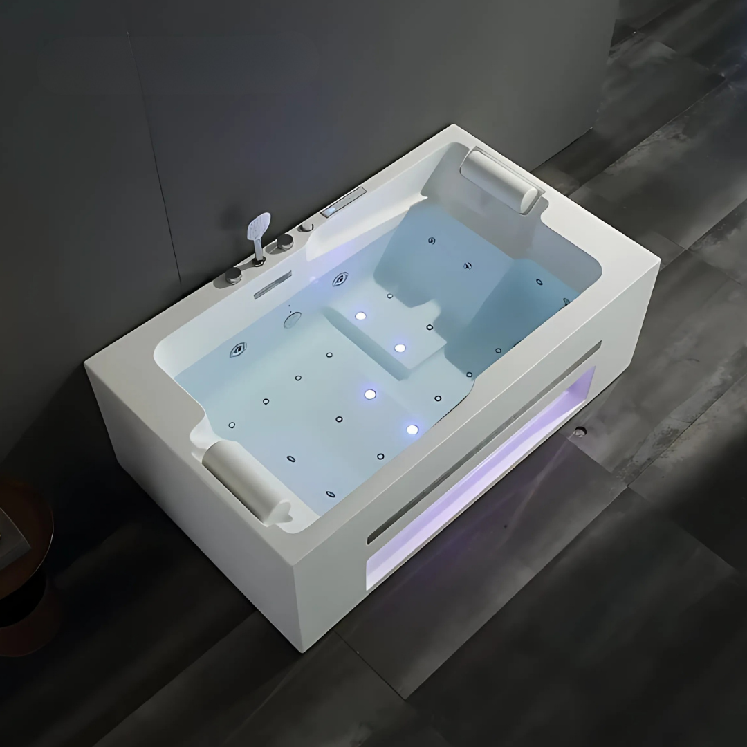 Opbouw Massagebad – Milan – Glans Wit – Bluetooth Speakers - 180x107x60 cm