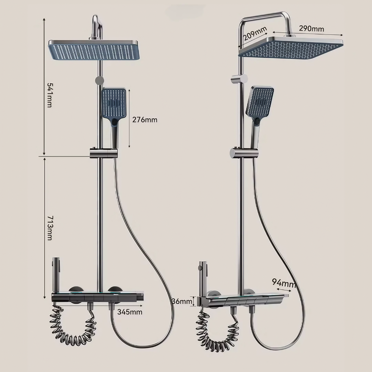 Opbouw Regendoucheset - Como - Gun Grey - Digitaal Display