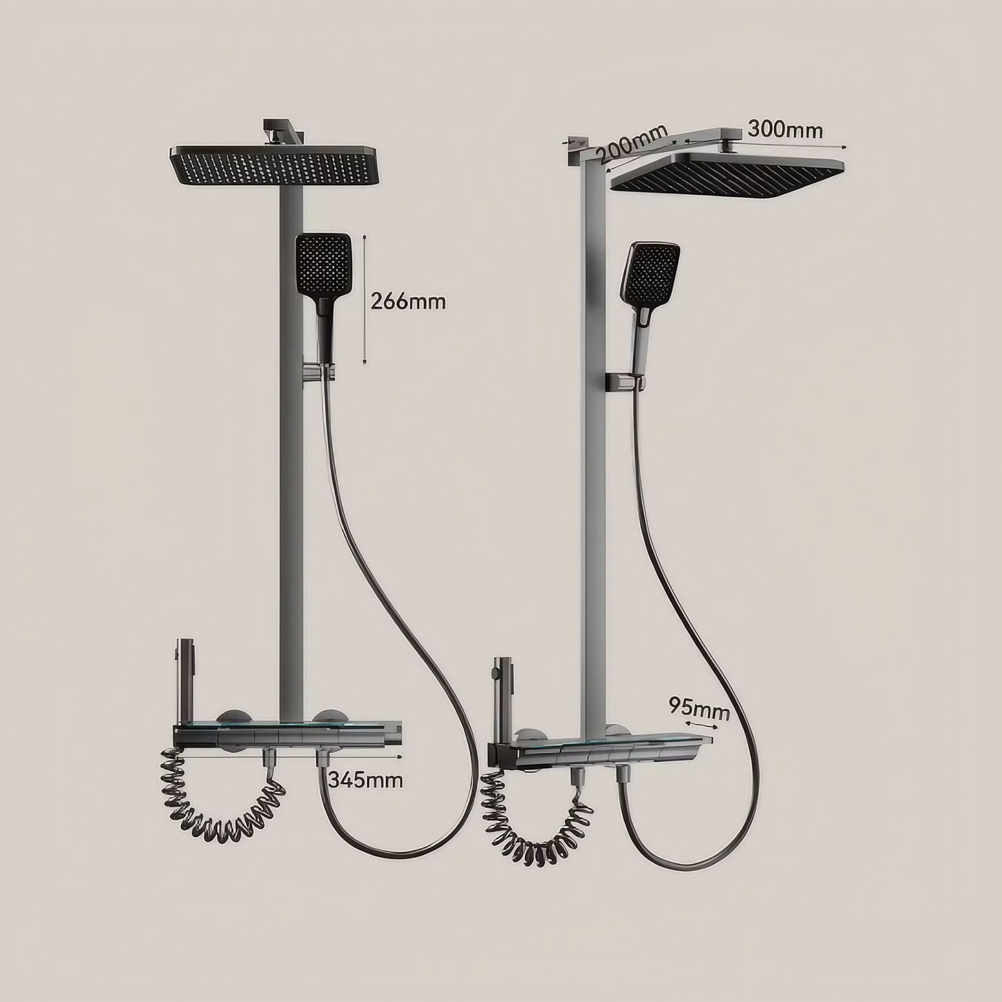 Opbouw Regendoucheset - Florence - Gun Grey - Digitaal Display