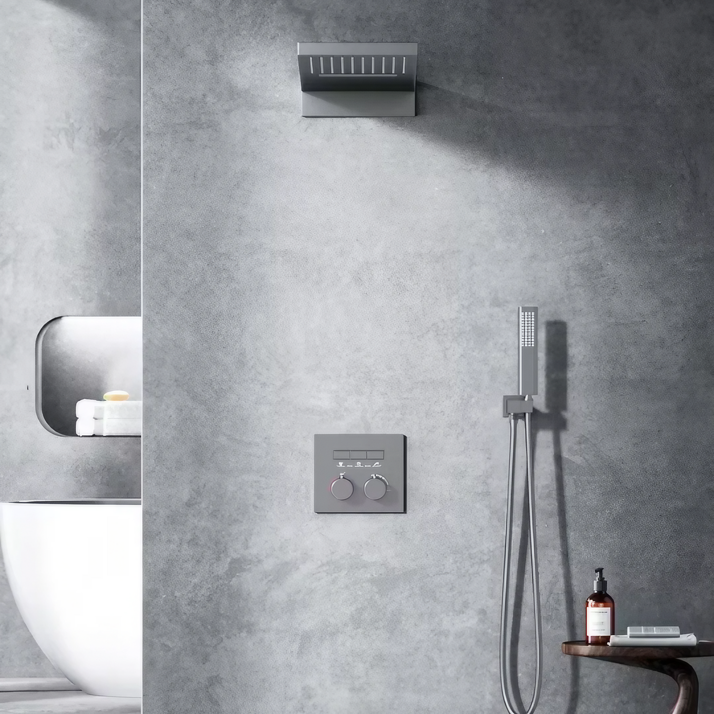 Thermostatisch Inbouw Regendoucheset - Marbella - Gun Grey - Waterval