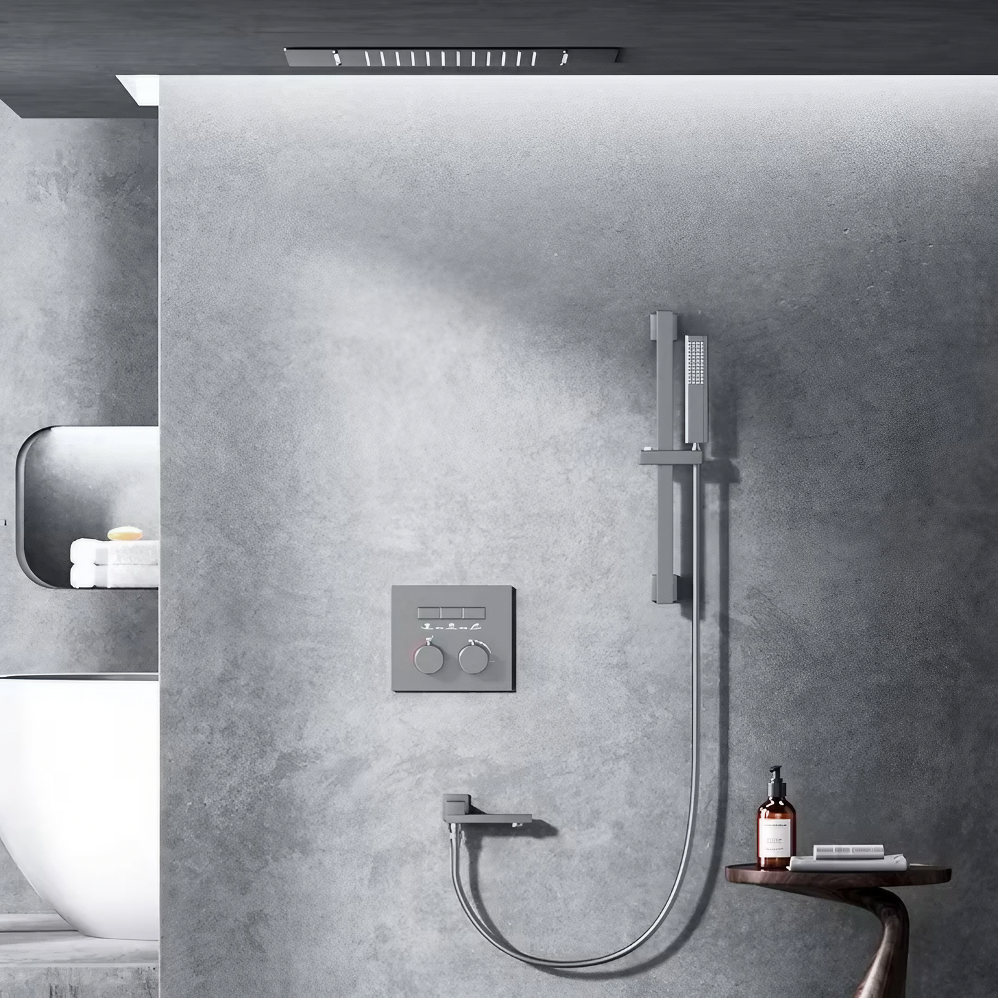 Thermostatisch Inbouw Regendoucheset - Portofino - Gun Grey - Met Watervalfunctie