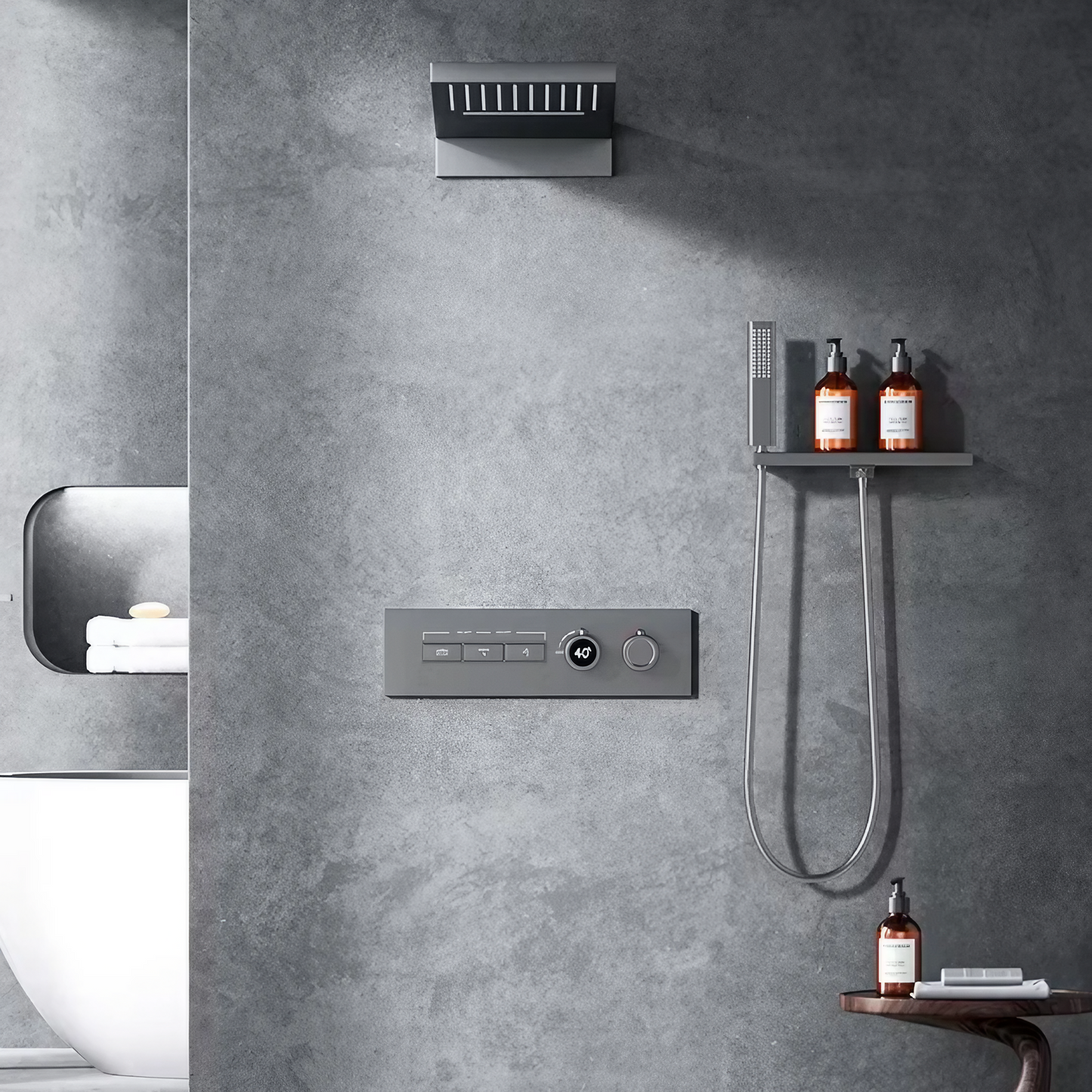 Thermostatisch Inbouw Regendoucheset - Isabella - Gun Grey - Met Digitaal Display - Waterval