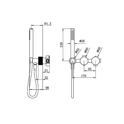 Inbouw douchemengkranen Valencia - Staafhanddouche - Zonder achterplaat - Brushed nickel