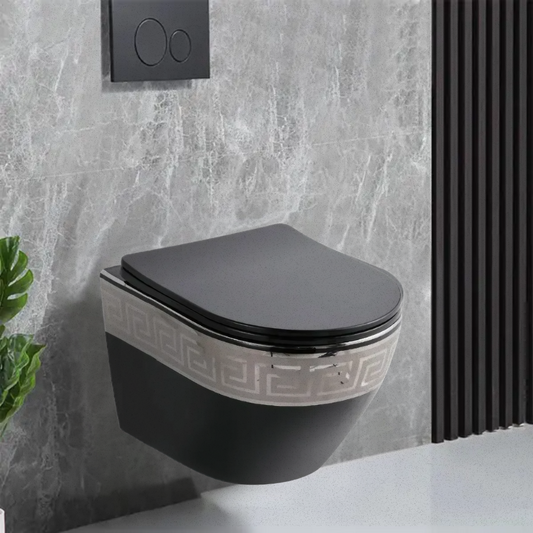Opbouw Hangend Toilet - Monaco - Zwart (Silver Rim Pattern) - 480x370x370mm