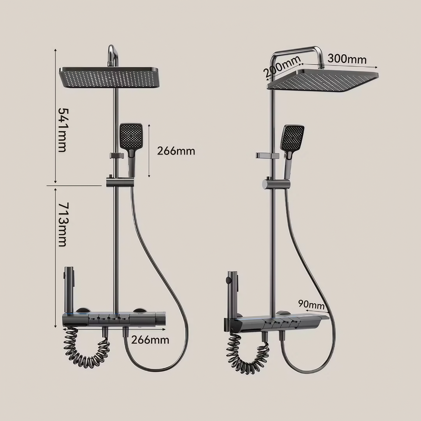 Opbouw Regendoucheset Valencia – Gun Grey – Digitaal Display
