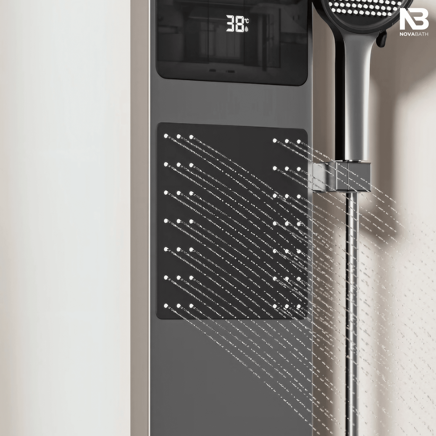 Douchepaneel - Portofino - Gun Grey - Digitaal Display - Bewegingssensor