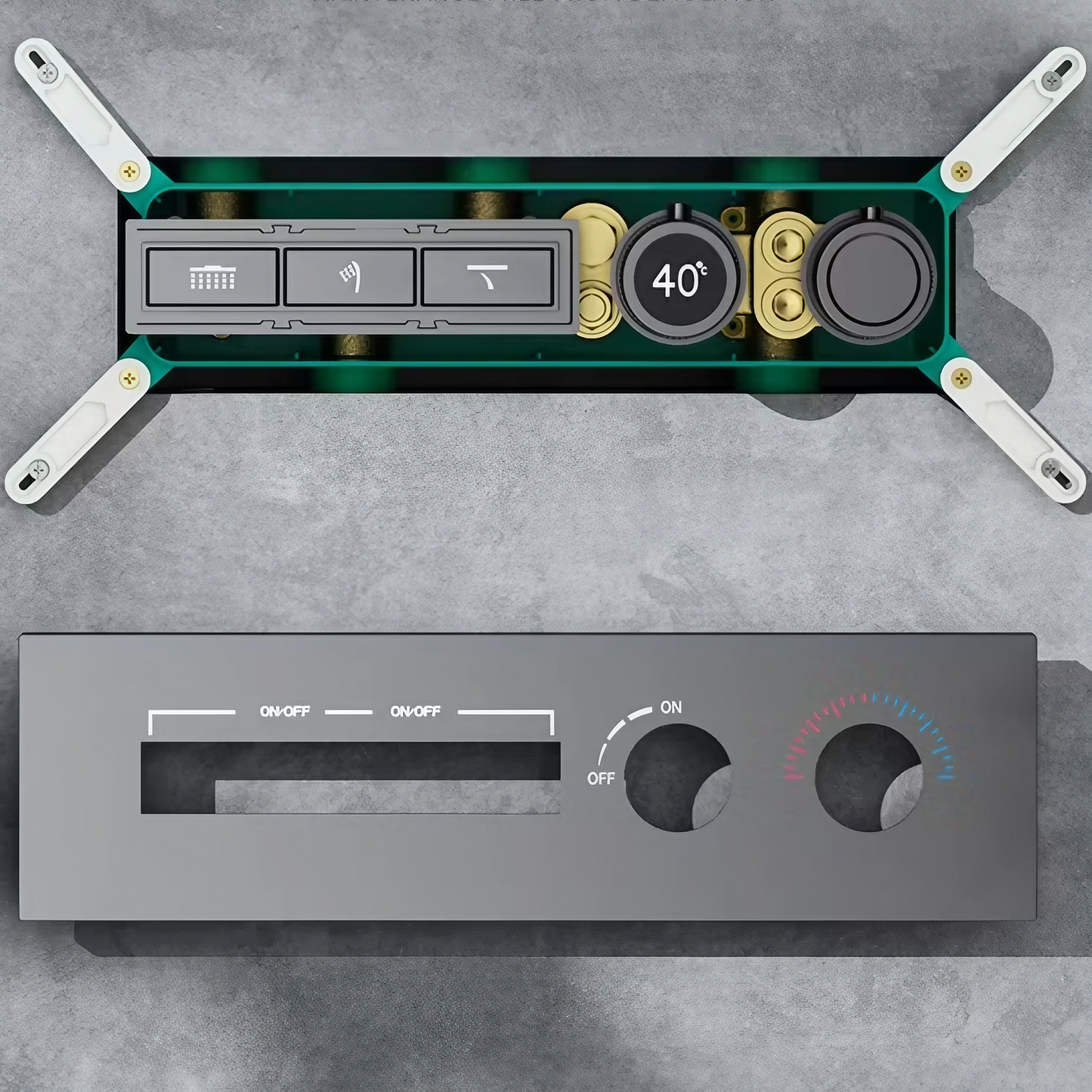 Thermostatisch Inbouw Regendoucheset - Isabella - Gun Grey - Met Digitaal Display - Waterval