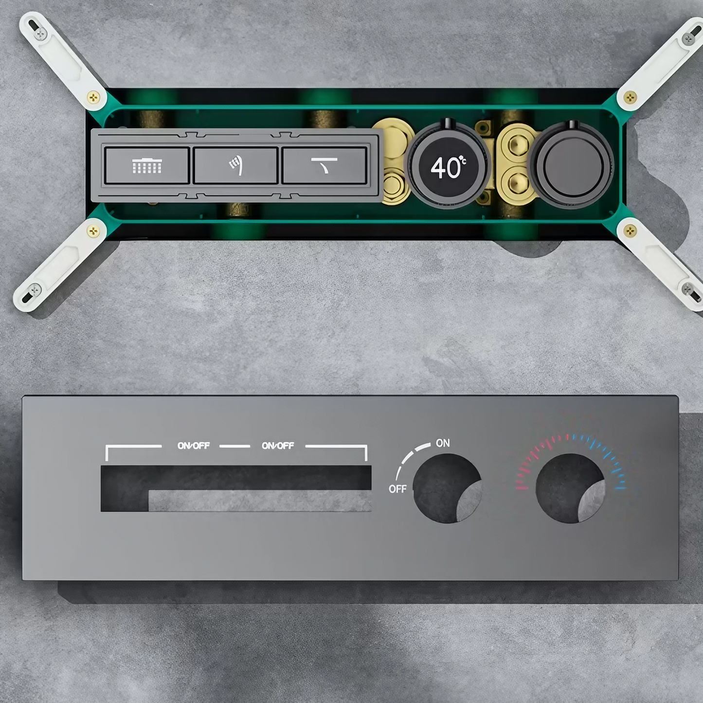 Thermostatisch Inbouw Regendoucheset - Napoli - Gun Grey - Digitaal Display - Met Storage Table