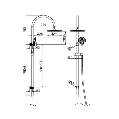 Regendoucheset Valencia – Graphite - Air shower - Met inbouwmengkraan