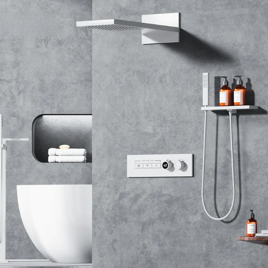 Thermostatisch Inbouw Regendoucheset - Isabella - Mat Wit - Digitaal Display - Waterval